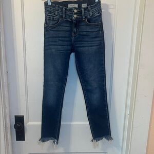KanCan Dark Blue Ankle Jeans with Frayed Hem